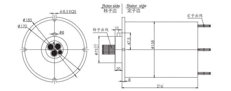 2M158045002M15804500系列500A過孔式大電流導電滑環 系列滑環外形圖紙