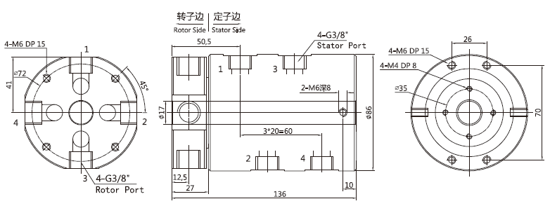 30040123004012系列四通路旋轉氣管接頭 系列滑環外形圖紙