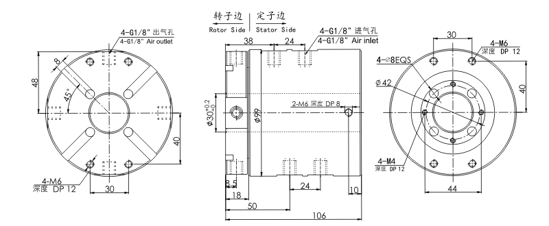33040063304006中空30mm氣電滑環 系列滑環外形圖紙