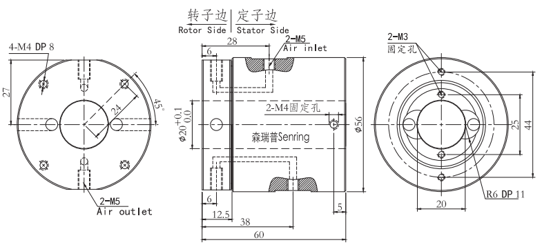 34020043402004孔徑20mm 2通路電氣滑環 系列滑環外形圖紙