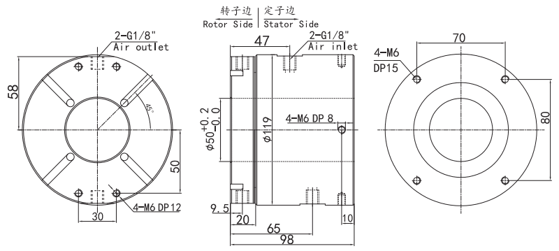 35020063502006中空50mm氣動旋轉接頭 系列滑環外形圖紙