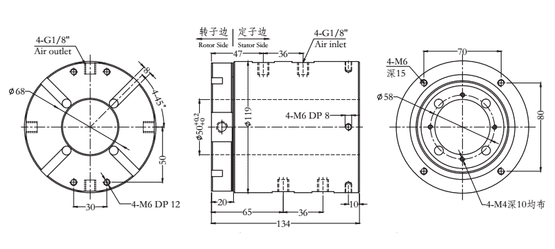 35040063504006中空50mm 4通路氣電滑環 系列滑環外形圖紙
