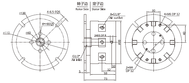 38010153801015(1分8旋轉氣接頭，1進8出電氣滑環) 系列滑環外形圖紙