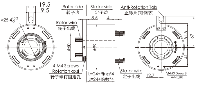 bh2599BH2599系列強弱電工業總線信號定制滑環 系列滑環外形圖紙