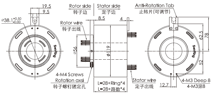 bh38119BH38119系列強弱電工業總線信號定制滑環 系列滑環外形圖紙