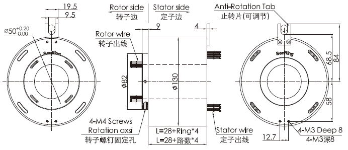 bh50130BH50130系列強弱電信號定做滑環 系列滑環外形圖紙