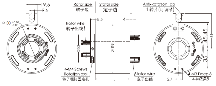 fh50119FH50119系列防塵防水滑環引電器 系列滑環外形圖紙