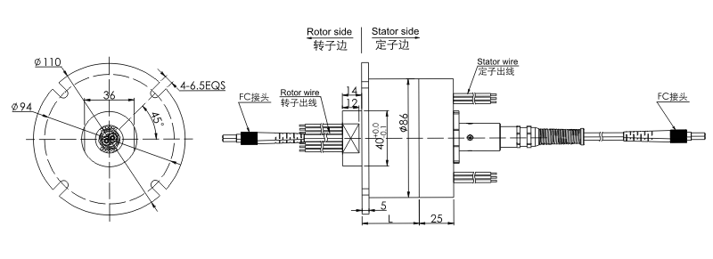 fo208FO208系列2通道光電混合滑環光纖旋轉接頭 系列滑環外形圖紙