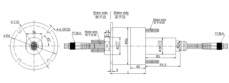 fo808FO808系列8通道光纖+電混合滑環 系列滑環外形圖紙