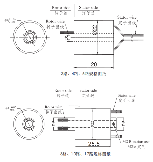 h0522H0522（孔徑5mm）微型過孔導電滑環 系列滑環外形圖紙