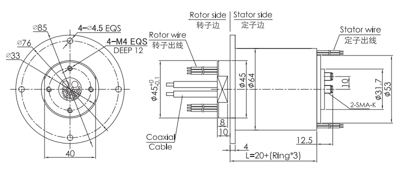 hf0218-64HF0218-64系列兩通道18GHz高頻旋轉接頭 系列滑環外形圖紙