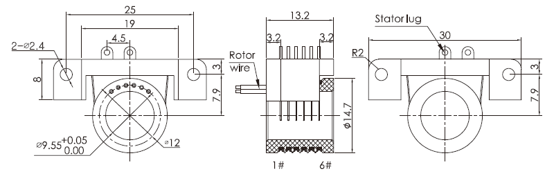 s010-06S010-06系列6通路微型分體式滑環(孔徑9.55mm) 系列滑環外形圖紙
